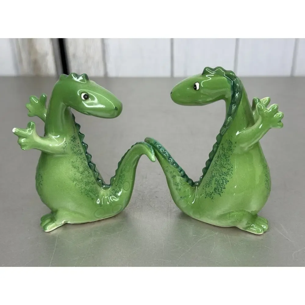 Vintage Royal Gorge Green Dinosaur Salt & Pepper Shakers Set Japan Kitschy 60s
